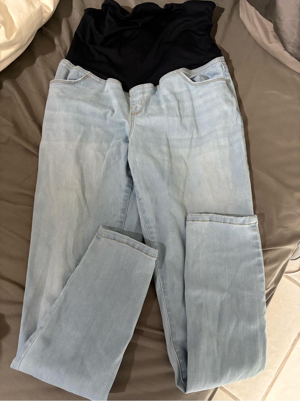 Light Wash Maternity Jeans with Black Stretch Panel